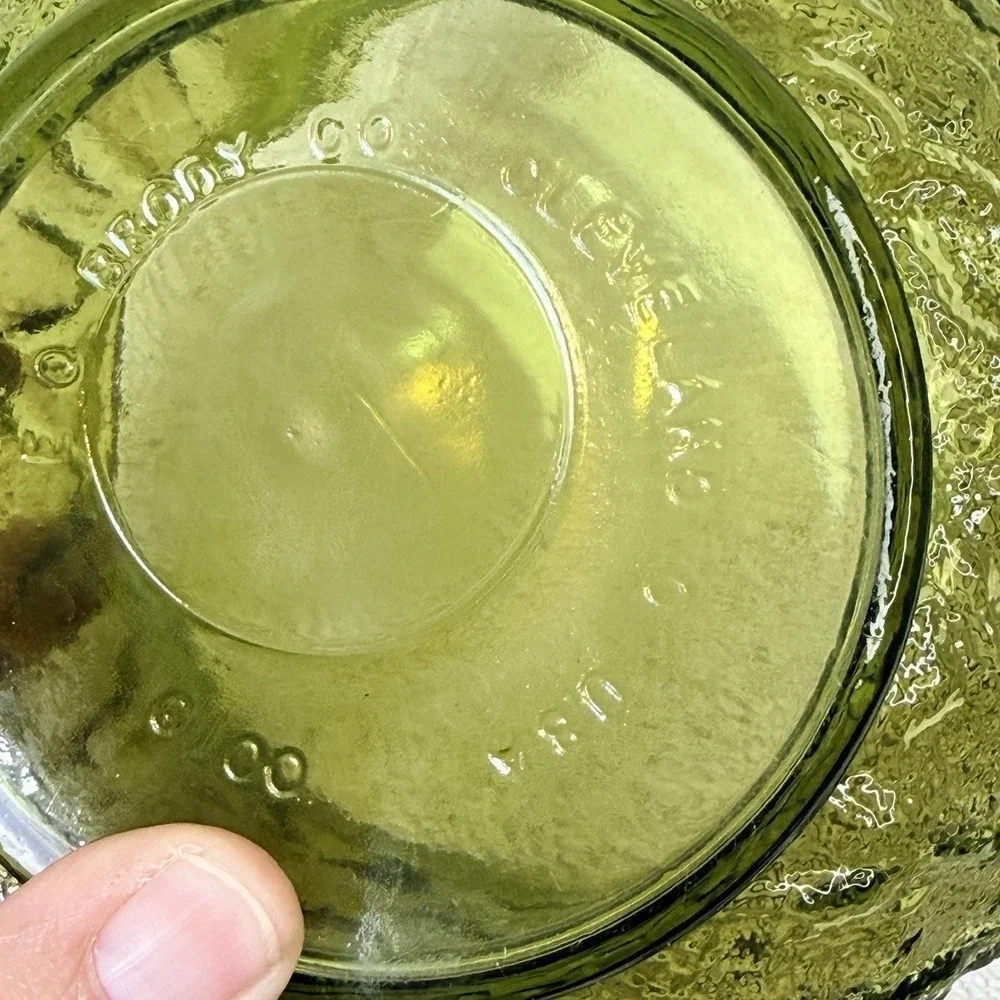Vintage Avocado EO Brody Co Glass Crinkle Textured Vase Planter Bowl‎ MCM